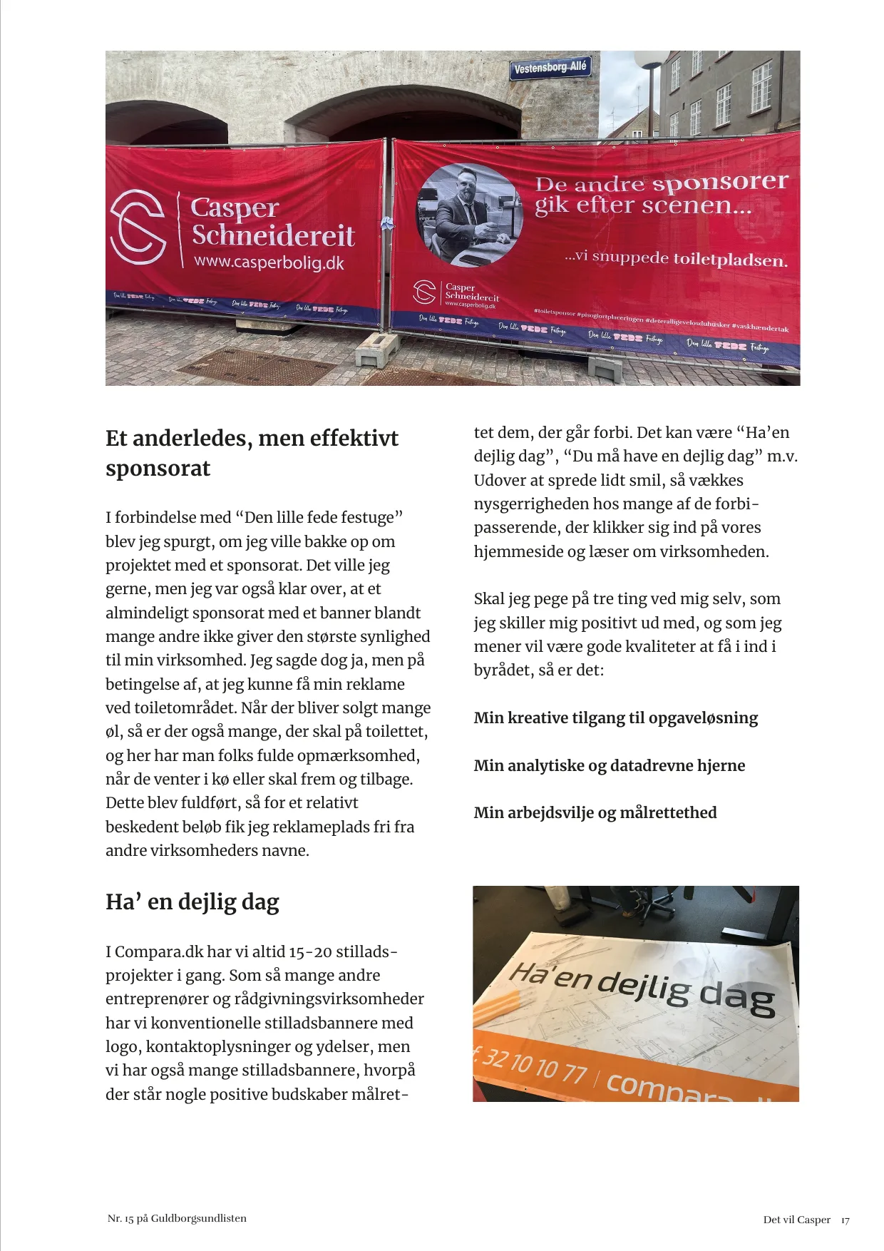 Side 17. Et anderledes, men effektivt sponsorat. Ha' en dejlig dag